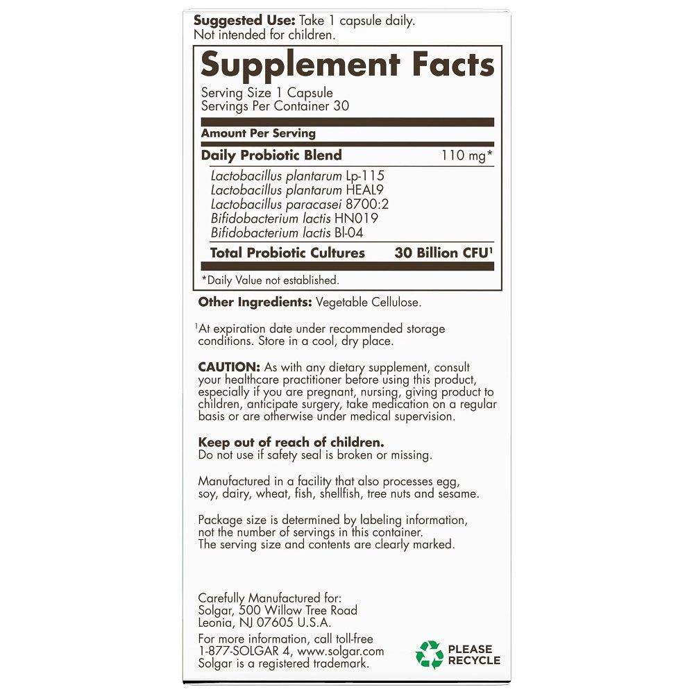 Solgar Advanced Daily Support Probiotic (30 Vegan Capsule) - Buy at New Green Nutrition