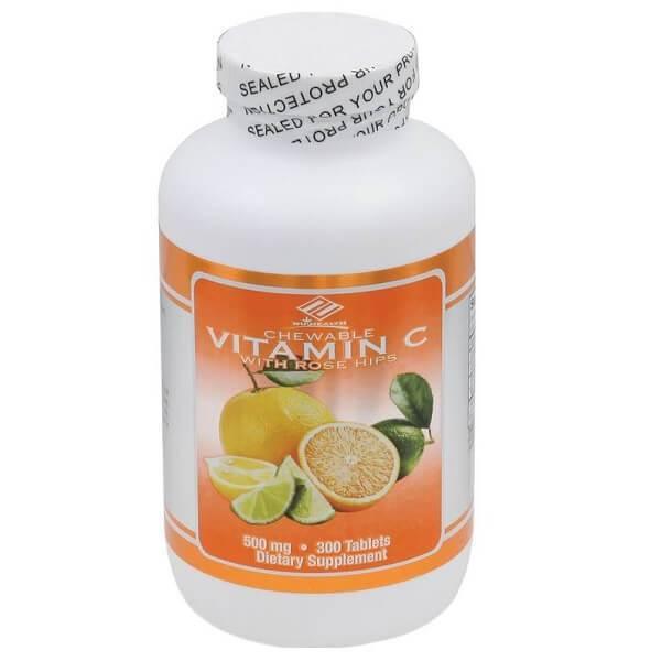 Vitamin C + Rose Hips 500mg per Serving (300 Chewable Tablets) - 2 Bottles - Buy at New Green Nutrition