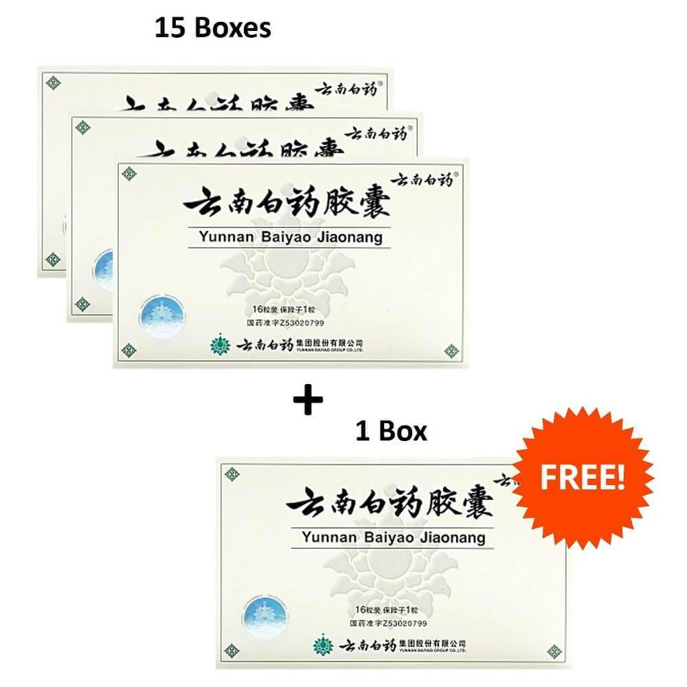 15 Boxes Yunnan Baiyao Capsules (16 Capsules) + 1 Box Free - Buy at New Green Nutrition