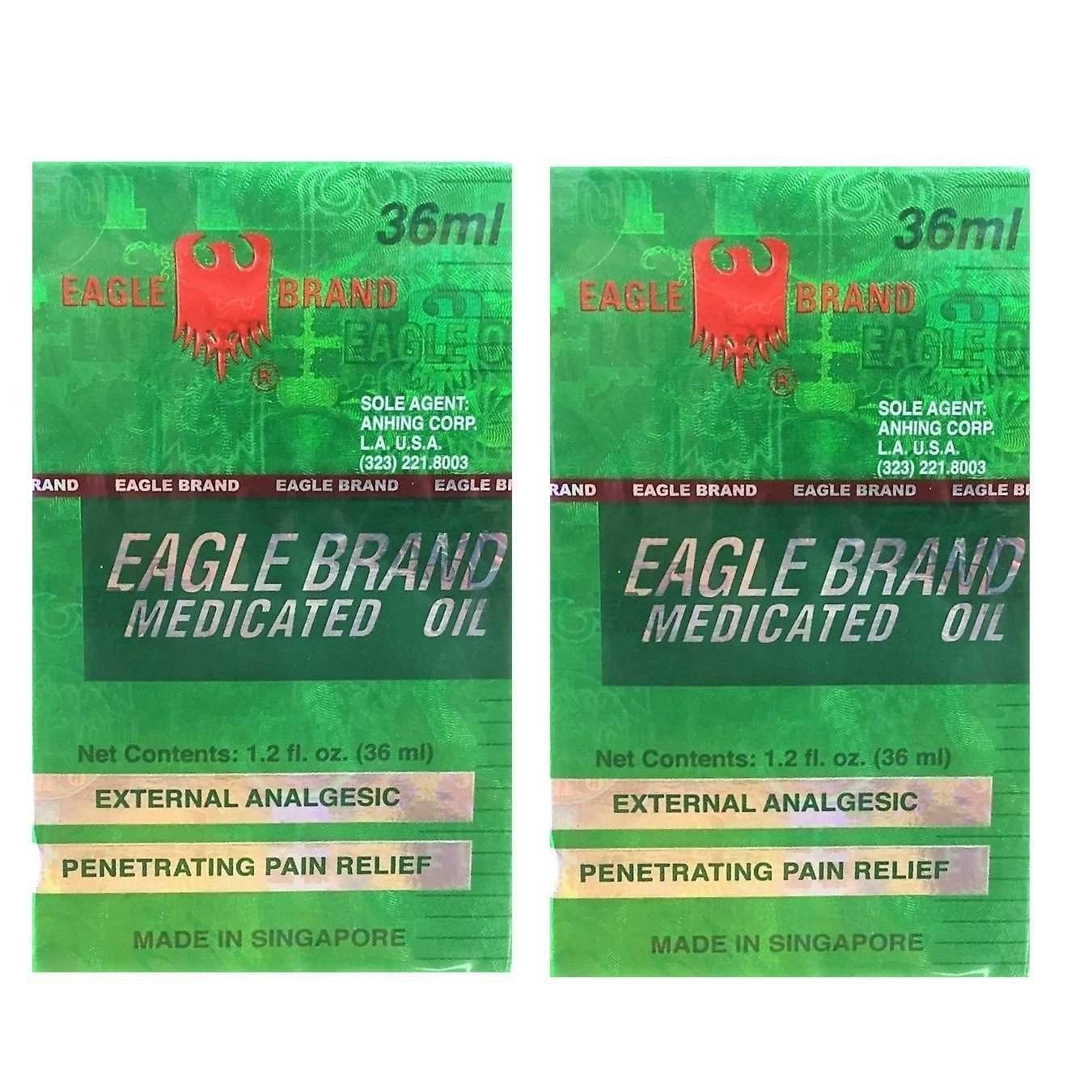 2 Bottles Eagle Brand Medicated Oil, Large Size (1.2oz/36ml) - Buy at New Green Nutrition
