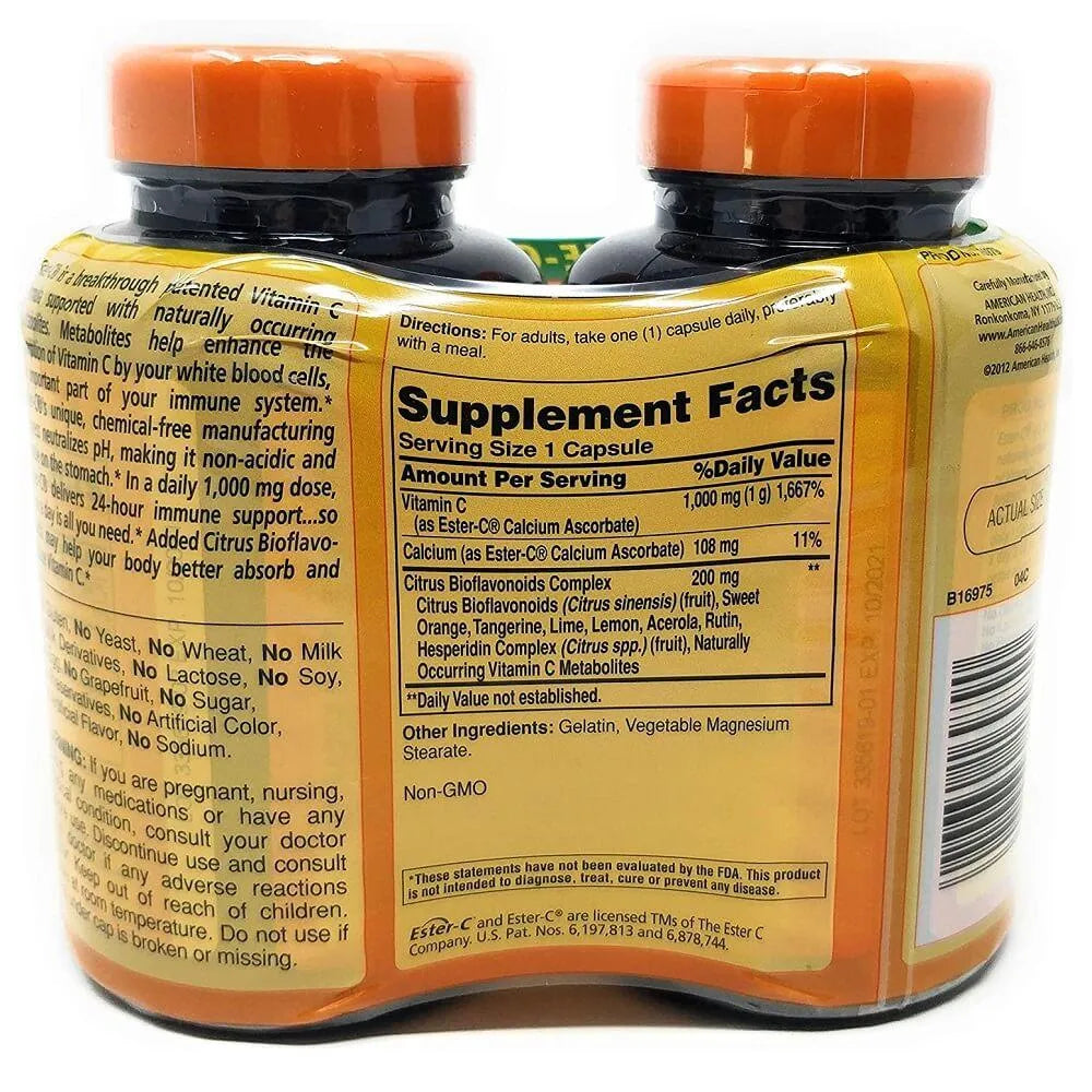 2 Bottles of American Health Ester-C 1000mg (90 Capsules) - Buy at New Green Nutrition