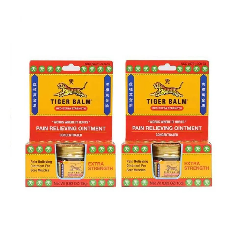 2 Boxes Tiger Balm Red Extra Strength Pain Relieving Ointment (0.63 oz) - Buy at New Green Nutrition