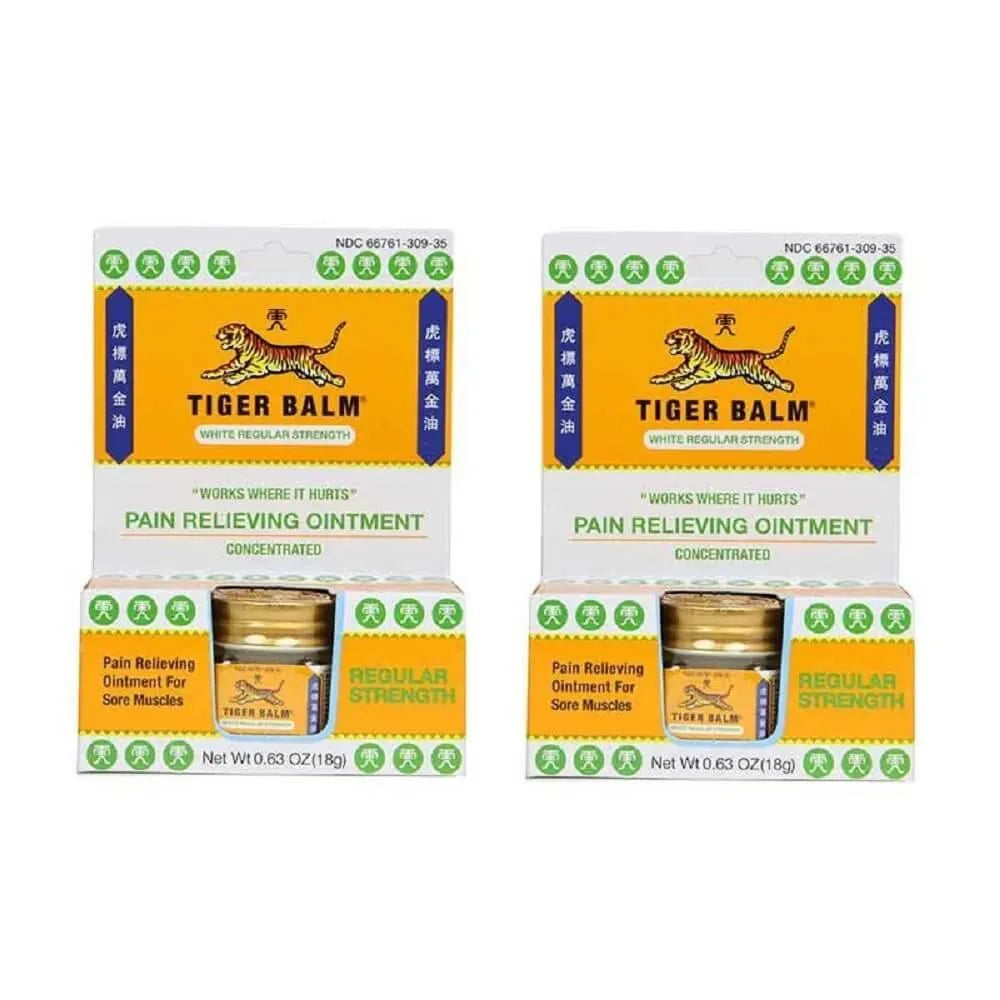 2 Boxes Tiger Balm White Regular Strength Pain Relieving Ointment (0.63 oz) - Buy at New Green Nutrition