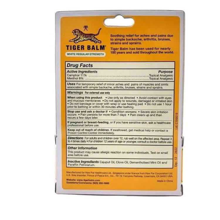 2 Boxes Tiger Balm White Regular Strength Pain Relieving Ointment (0.63 oz) - Buy at New Green Nutrition