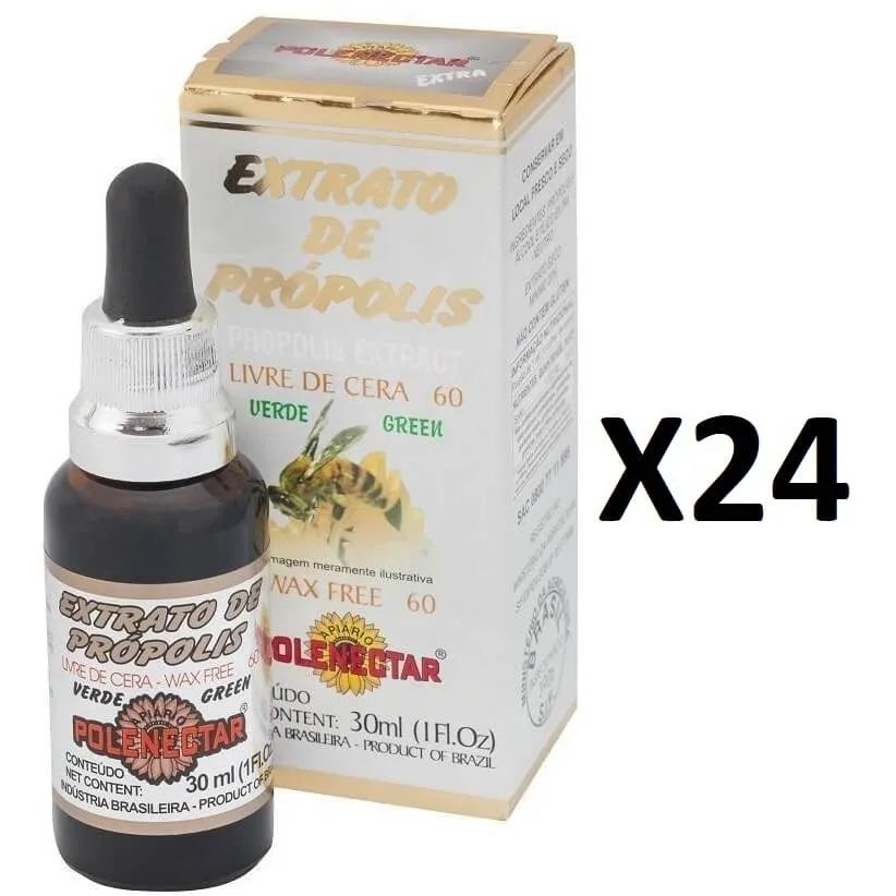 24 Bottles of Polenectar Brazil Green Bee Propolis Extract Wax Free 60 (30mL) - Buy at New Green Nutrition