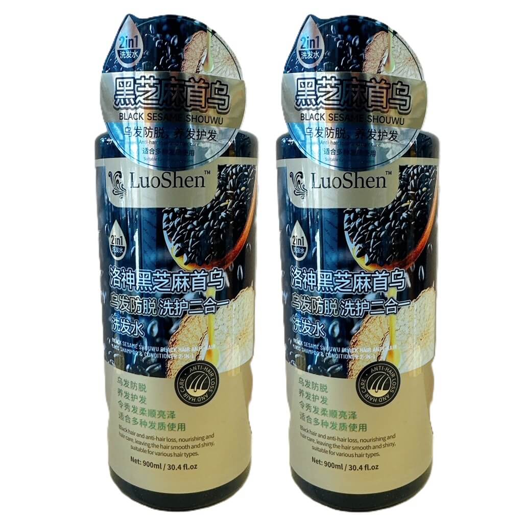 2 Bottles LuoShen Black Sesame Shou Wu Black Shampoo 900ml (30.4oz) Buy at New Green Nutrition