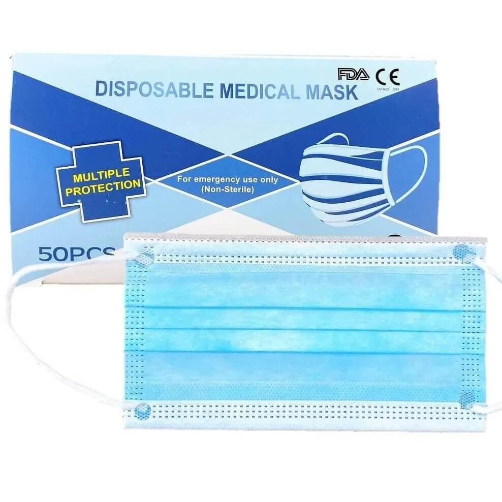 3 Boxes Disposable Medical Face Mask 3-Ply Earloop (50 Pieces) + 1 Box Free - Buy at New Green Nutrition