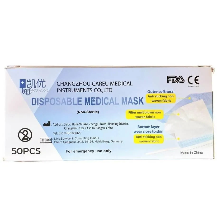 3 Boxes Disposable Medical Face Mask 3-Ply Earloop (50 Pieces) + 1 Box Free - Buy at New Green Nutrition
