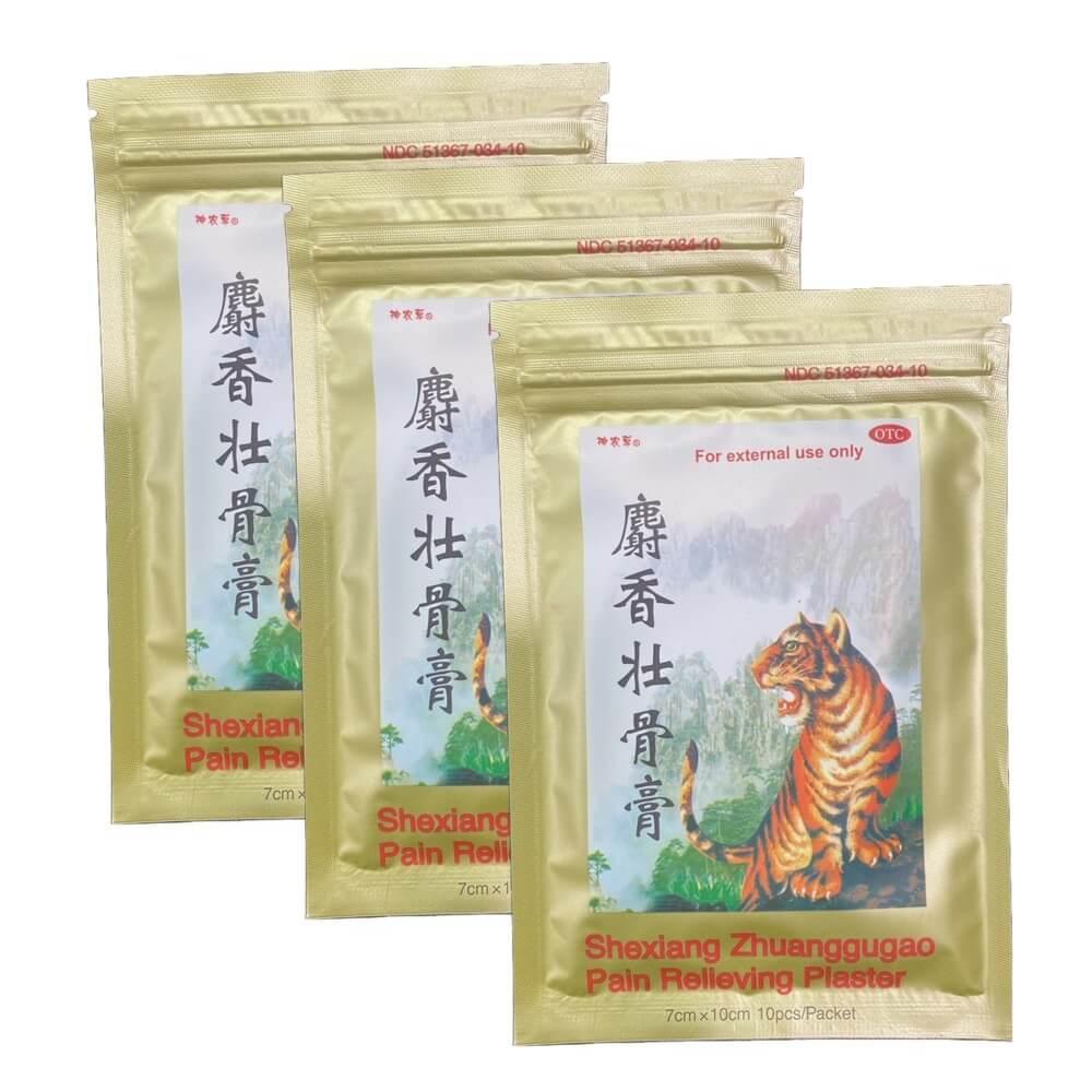 3 Packs Shexiang Zhuanggu Gao Pain Relieving Plasters (10 Plasters) - Buy at New Green Nutrition