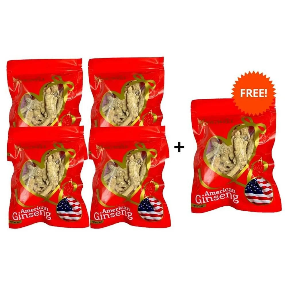 4 Bags Premium American Ginseng Original Root (4 oz.) + 1 Bag Free - Buy at New Green Nutrition