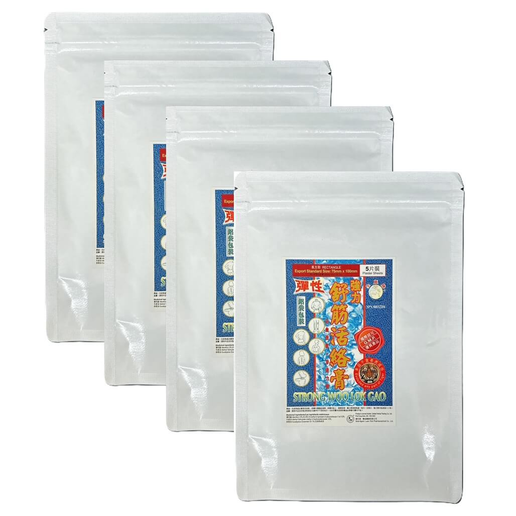 4 Boxes of Strong Woo Lok Gao, New Packaging Large Size (5 Plasters)