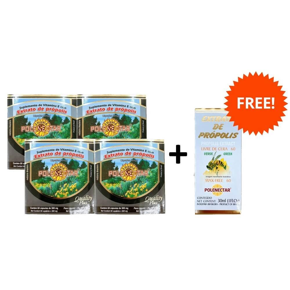 4 Boxes Polenectar Brazil Green Bee Propolis (60 Softgels) + 1 WF 60 Bee Propolis Free - Buy at New Green Nutrition