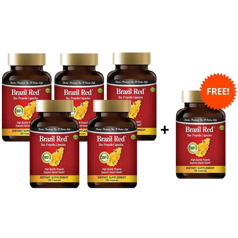 5 Bottles Brazil Red Bee Propolis (120 Capsules) + 1 Free Bottle - Buy at New Green Nutrition