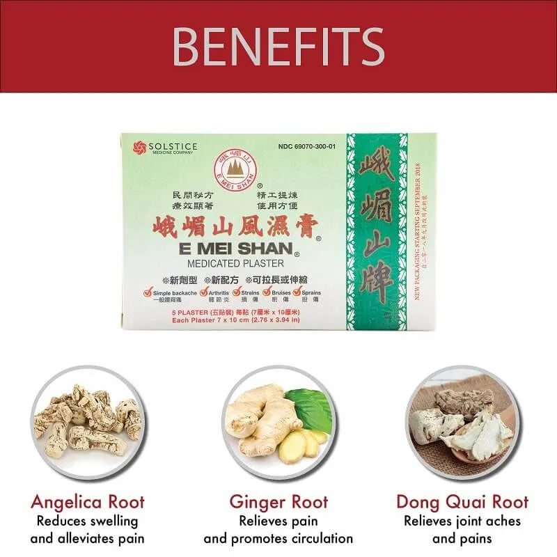 6 Boxes E Mei Shan Medicated Plaster (5 plasters, 3.94 in x 2.76 in) - Buy at New Green Nutrition