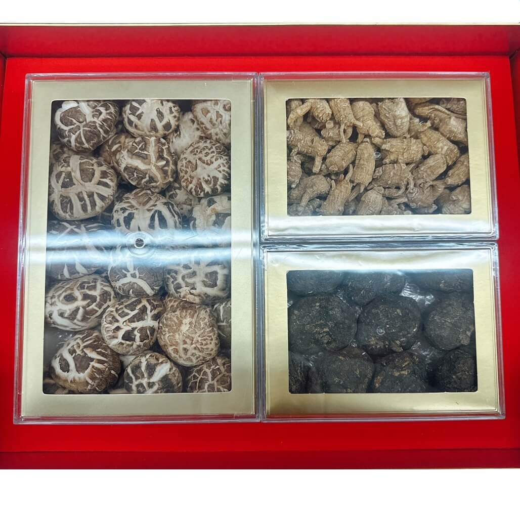Medium Round Ginseng, Maca Plus White Shiitake Mushrooms Premium Gift Box Set - Buy at New Green Nutrition