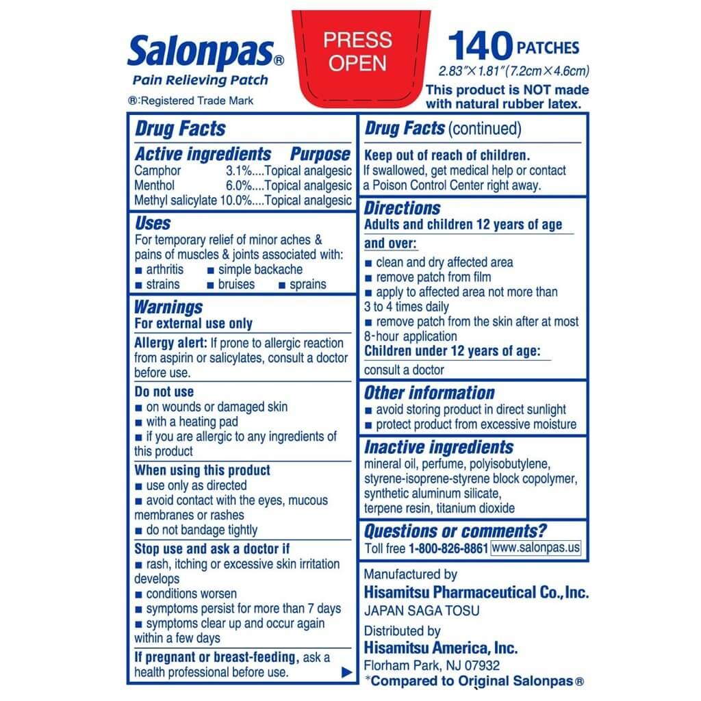 Salonpas Pain Relieving Patch (140 Patches) - Buy at New Green Nutrition
