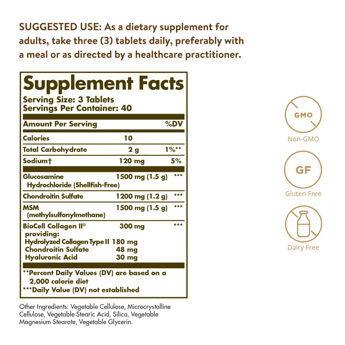 Solgar Glucosamine Hyaluronic Acid Chondroitin MSM, Shellfish-Free (120 Tablets) - Buy at New Green Nutrition