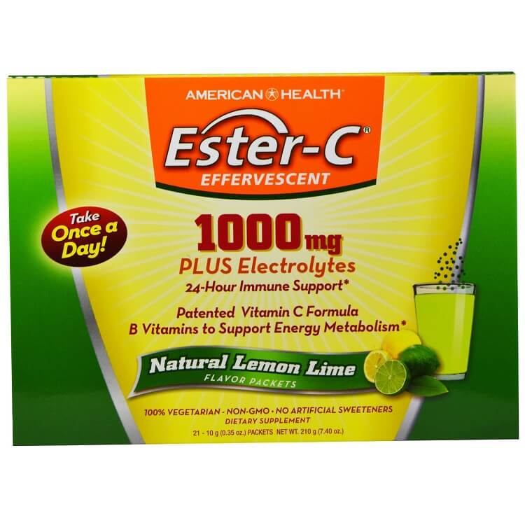 American Health Ester-C 1000MG Plus Electrolytes Natural Lemon Lime (21 Packets) - 2 Boxes - Buy at New Green Nutrition