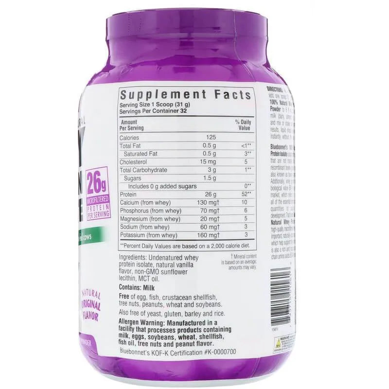 Bluebonnet Nutrition Whey Protein Isolate Natural Original Flavor (2.2 lbs) - Buy at New Green Nutrition