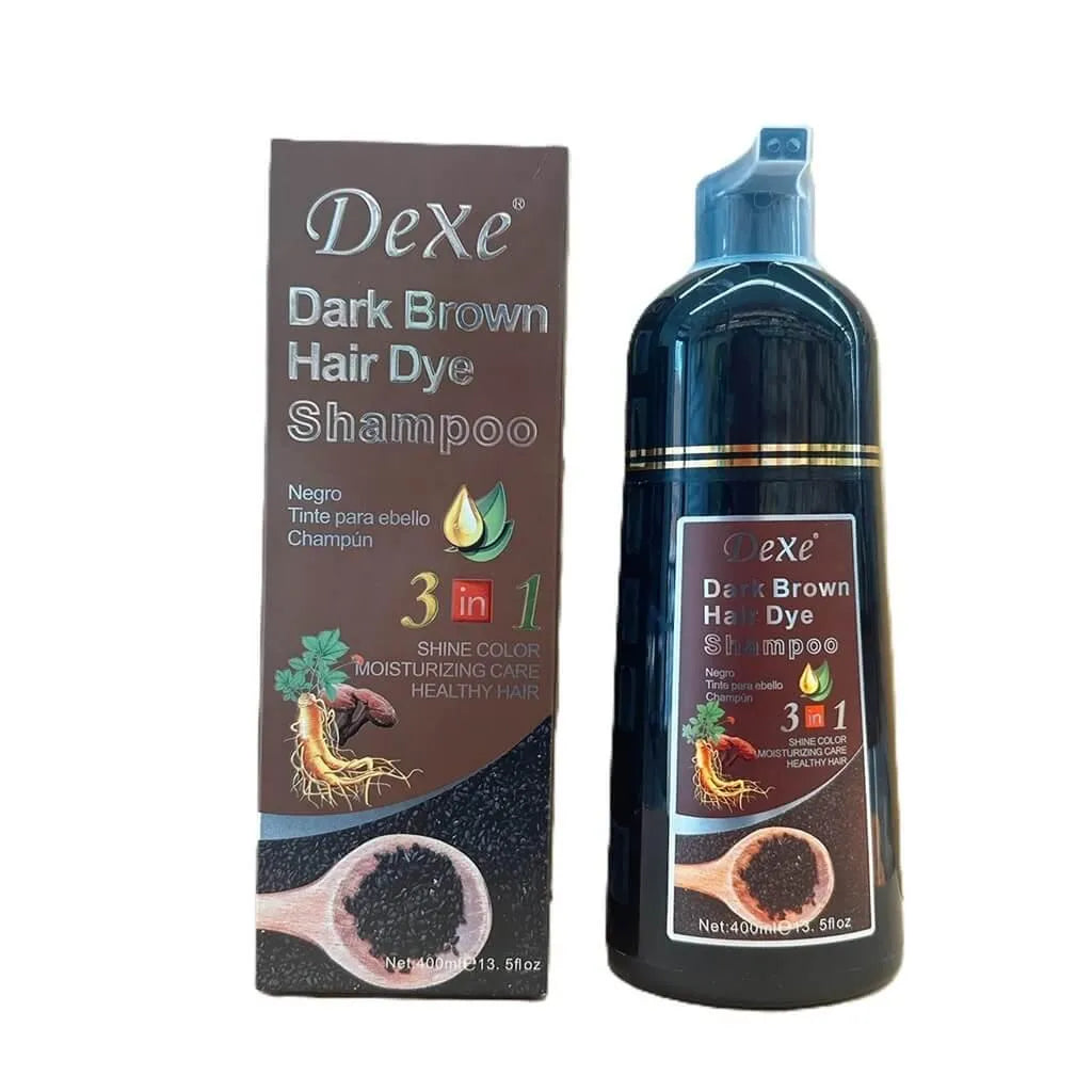 Dexe Black Hair Dye Shampoo, 3 in 1 Hair Color Shampoo Dark Brown Color (400 ML) - Buy at New Green Nutrition