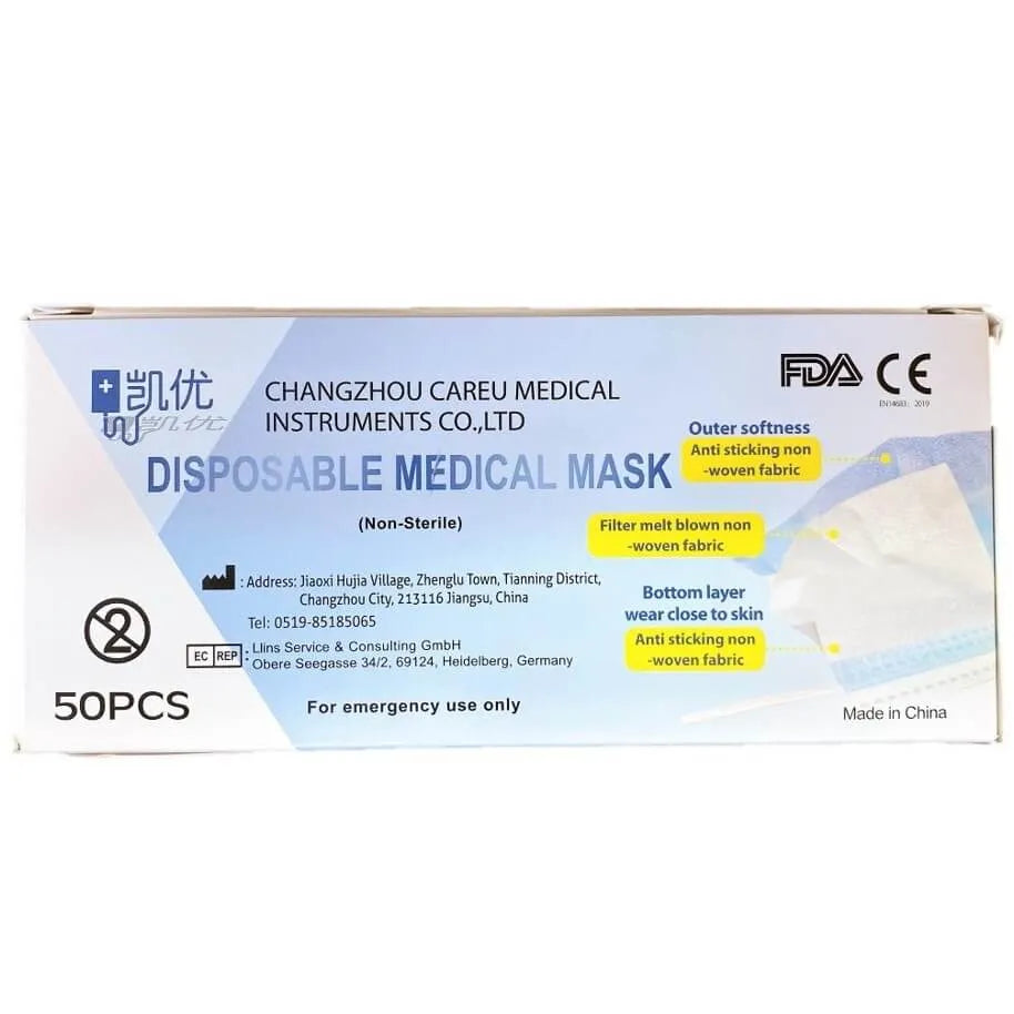 Disposable Medical Face Mask 3-Ply Earloop (50 Pieces) - Buy at New Green Nutrition
