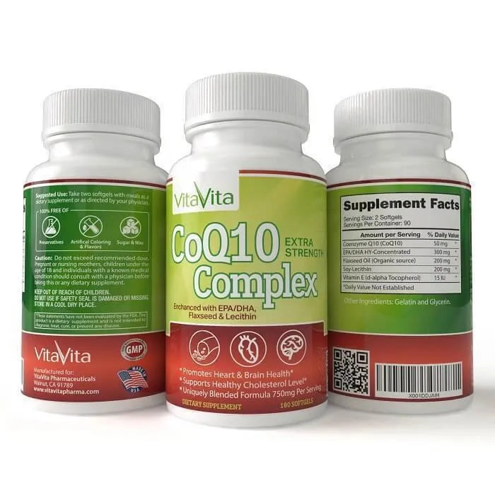 Extra Strength CoQ10 Complex, Enhanced with EPA/DHA, Lecithin, Flaxseed and Vitamin E (180 Softgels) - Buy at New Green Nutrition
