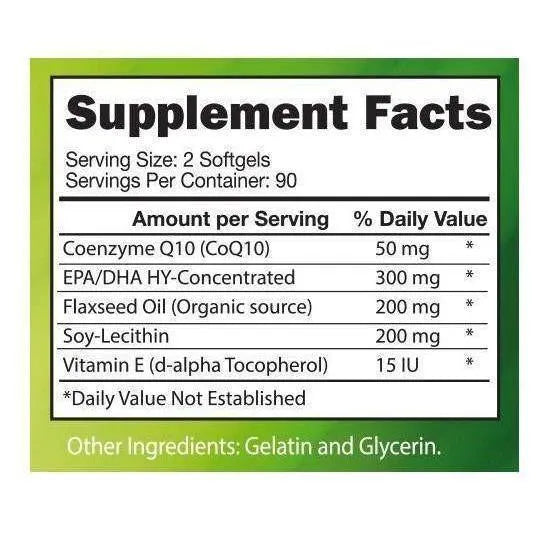Extra Strength CoQ10 Complex, Enhanced with EPA/DHA, Lecithin, Flaxseed and Vitamin E (180 Softgels) - Buy at New Green Nutrition
