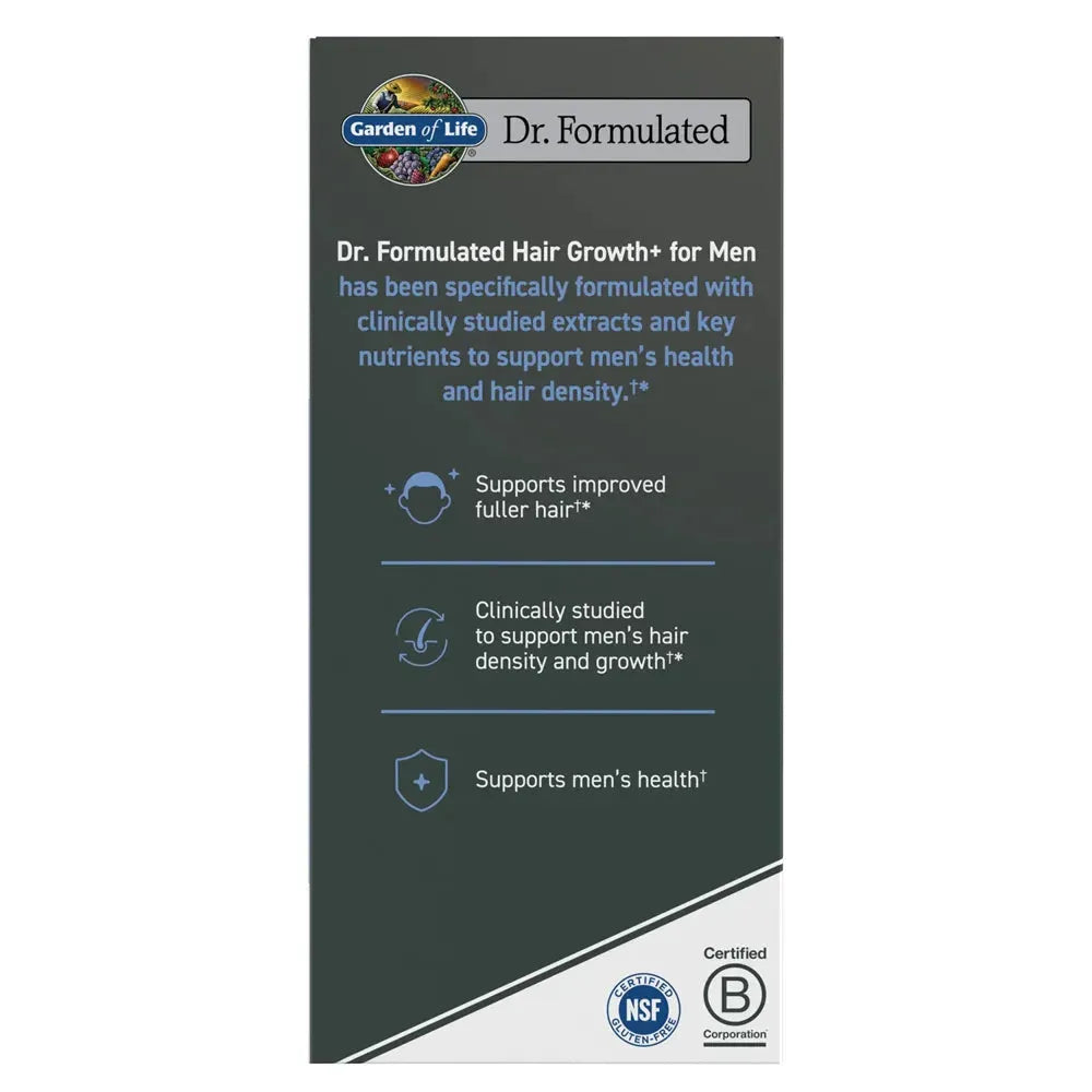 Garden of Life Dr.Formulated Hair Growth+ For Men (30 Vegetarian Capsules) - Buy at New Green Nutrition