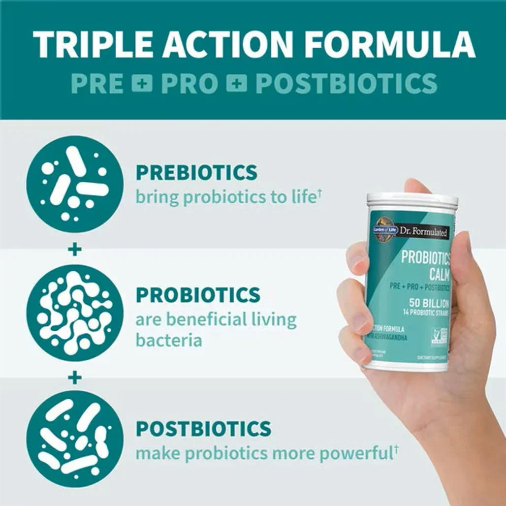 Garden of Life Dr. Formulated Probiotics Calm Pre + Pro + Postbiotics 50 Billion (30 Vegetarian Capsules) - Buy at New Green Nutrition