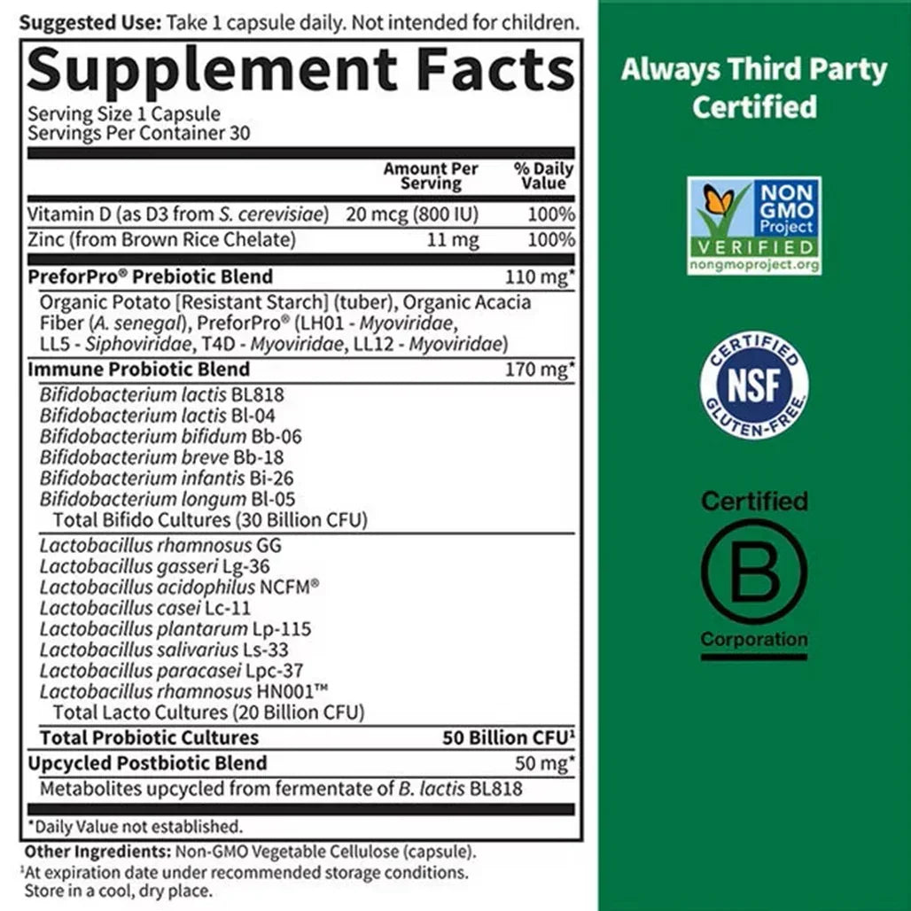 Garden of Life Dr. Formulated Probiotics Immune Pre + Pro + Postbiotics 50 Billion 30 (vegetarian Capsules) - Buy at New Green Nutrition