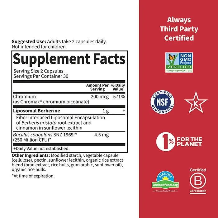 Garden of Life Herbals Liposomal Berberine (60 Capsules) - Buy at New Green Nutrition