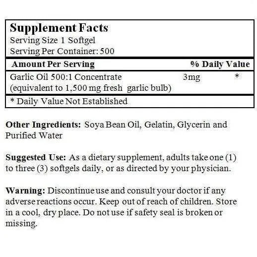 Garlic Oil 1,500mg (500 Softgels) - Buy at New Green Nutrition