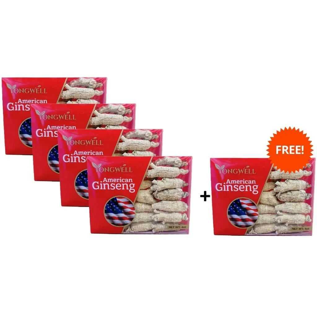 Hand Selected A Grade American Ginseng Medium Short Size (4 Oz.) - 4 Boxes + 1 Free - Buy at New Green Nutrition