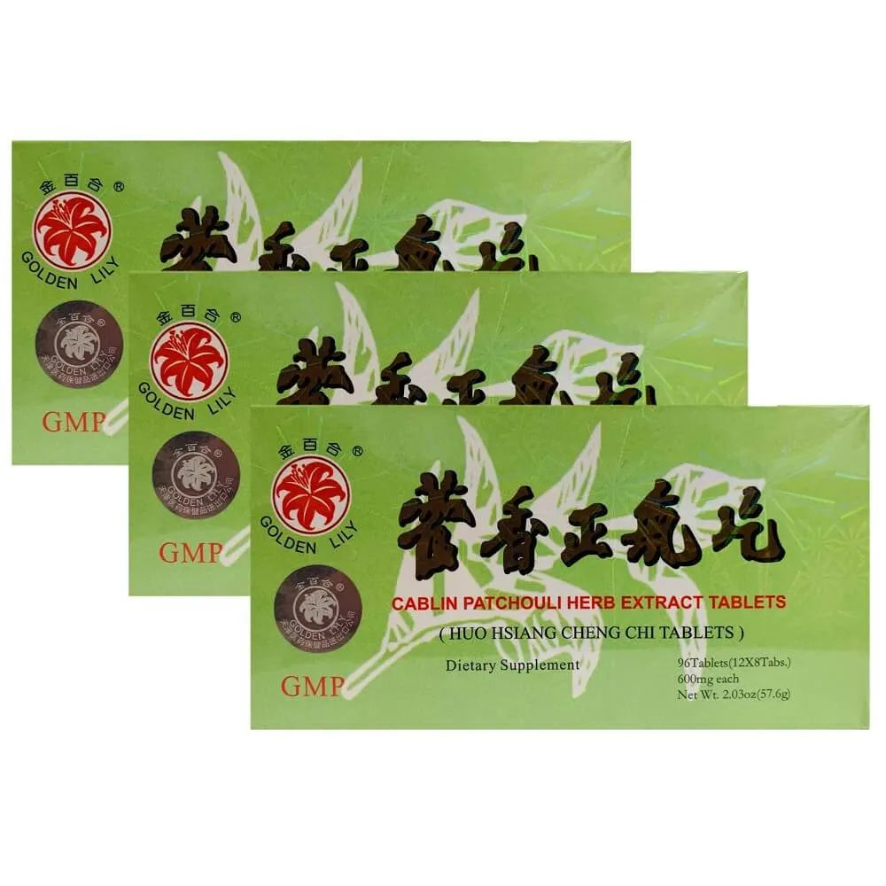 Huo Xiang Zheng Qi Pian (Cheng Chi Tablets) Extra Strength Herb Extract 600mg (96 Tablets) - 3 Boxes - Buy at New Green Nutrition