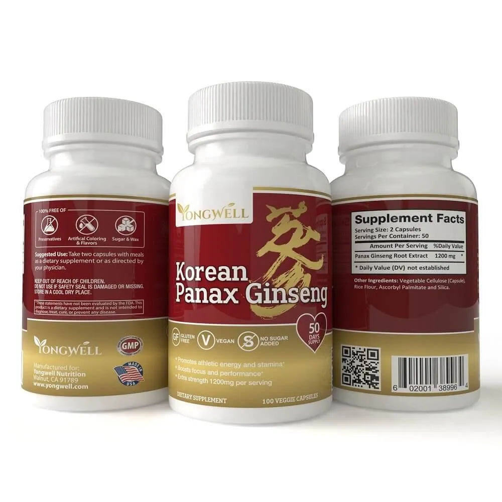 Korean Panax Ginseng Extra Strength 1200mg (100 Veggie Capsules) - Buy at New Green Nutrition