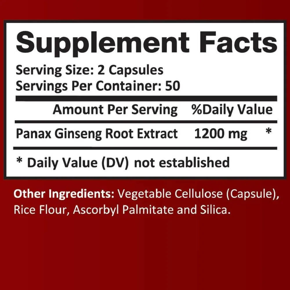 Korean Panax Ginseng Extra Strength 1200mg (100 Veggie Capsules) - Buy at New Green Nutrition