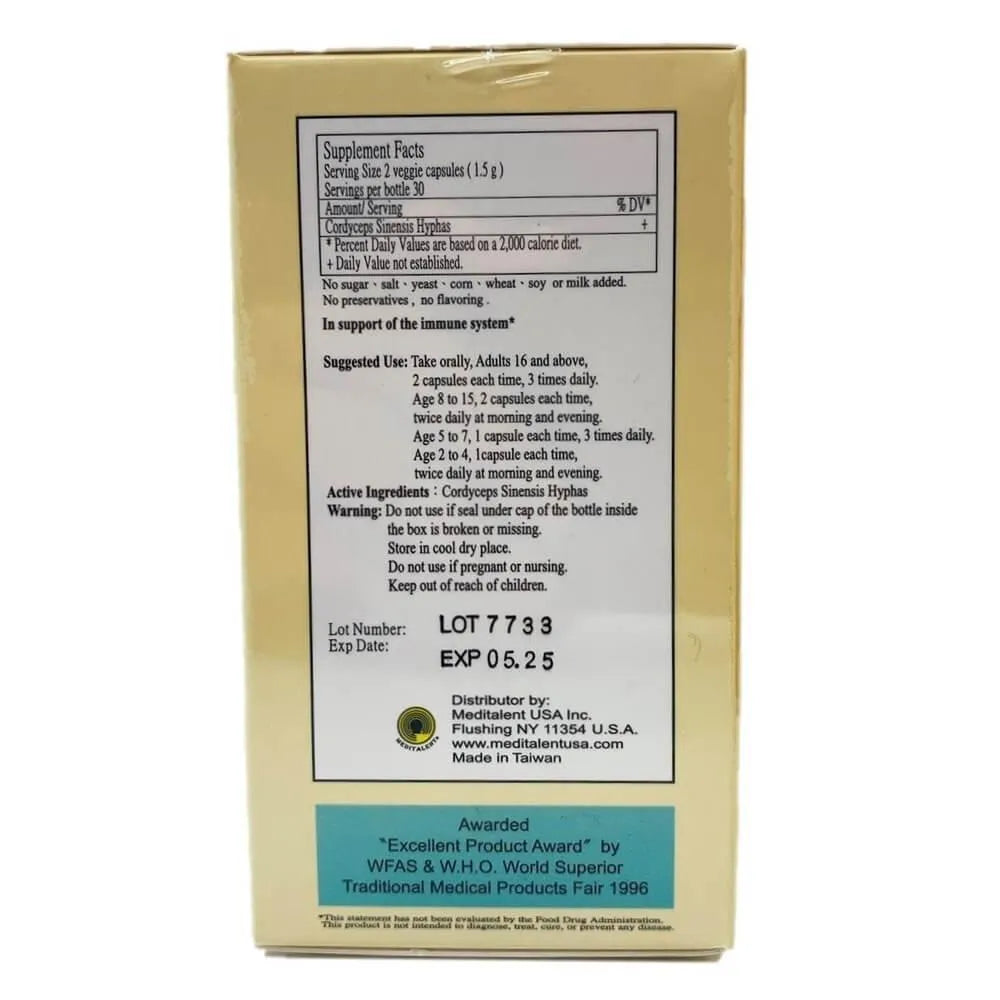 Meditalent Cordyceps Sinensis, Tung Chung Shia Chao (60 Capsules) - Buy at New Green Nutrition