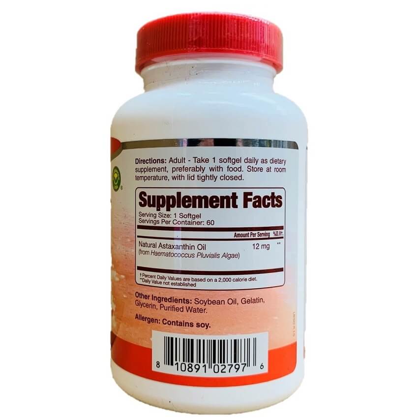 Natural Astaxanthin 12mg (60 Softgels) - Buy at New Green Nutrition