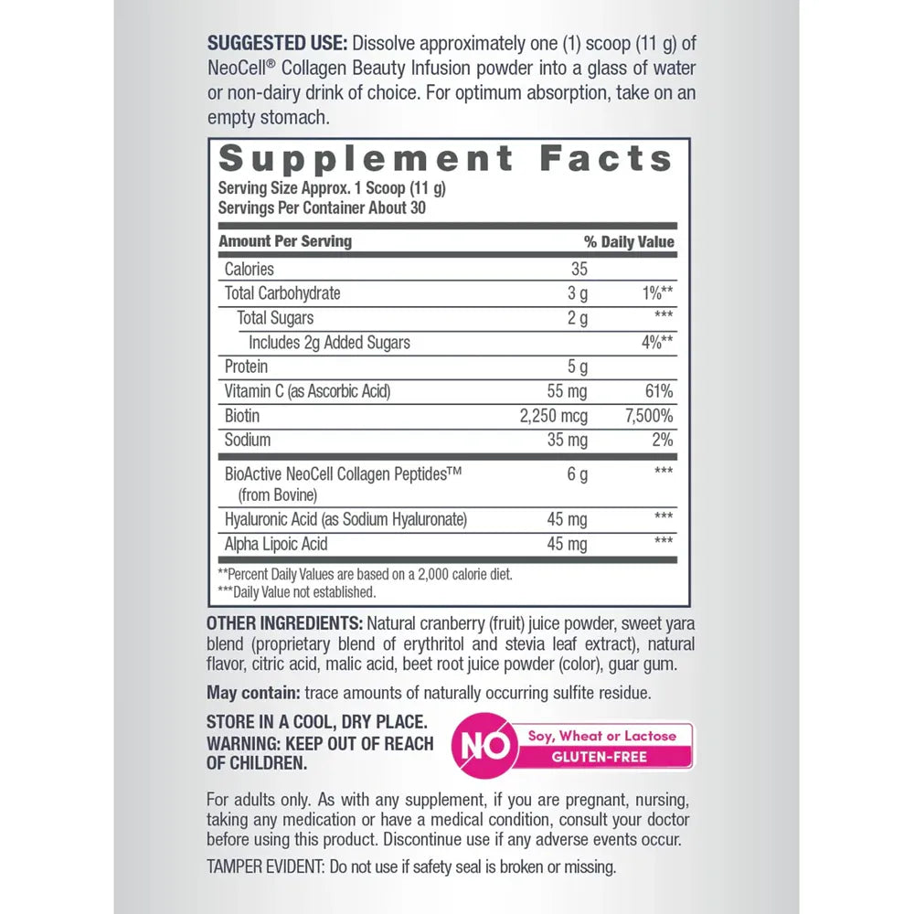 Neocell Collagen Beauty Infusion Cranberry Cocktail Flavor (11.6oz 330g) - Buy at New Green Nutrition