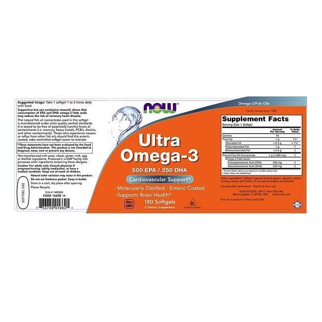 Now Foods Ultra Omega 3 500 EPA/250 DHA (180 Softgels) - Buy at New Green Nutrition