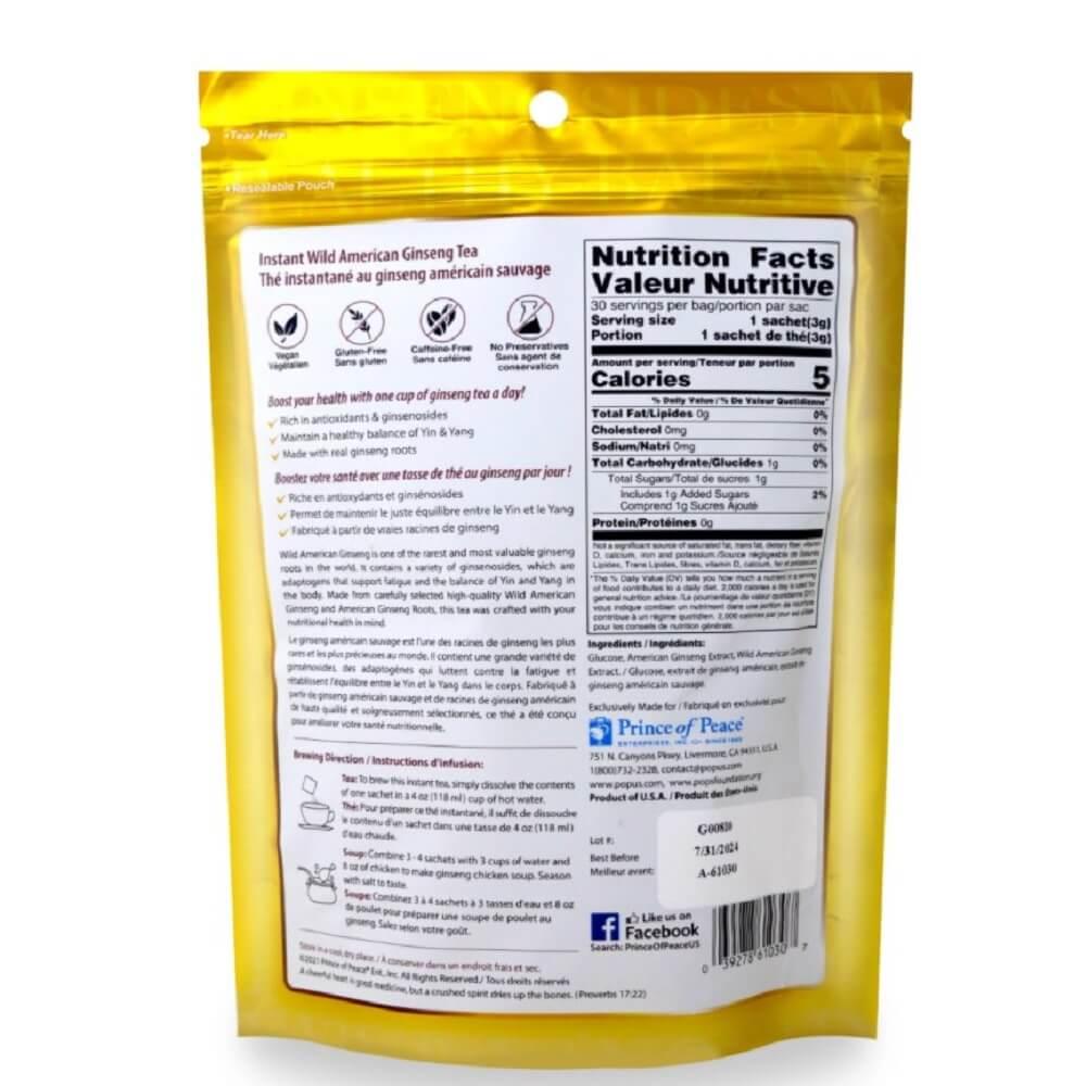 Prince of Peace Wild American Ginseng Instant Tea (30 Sachets) - Buy at New Green Nutrition