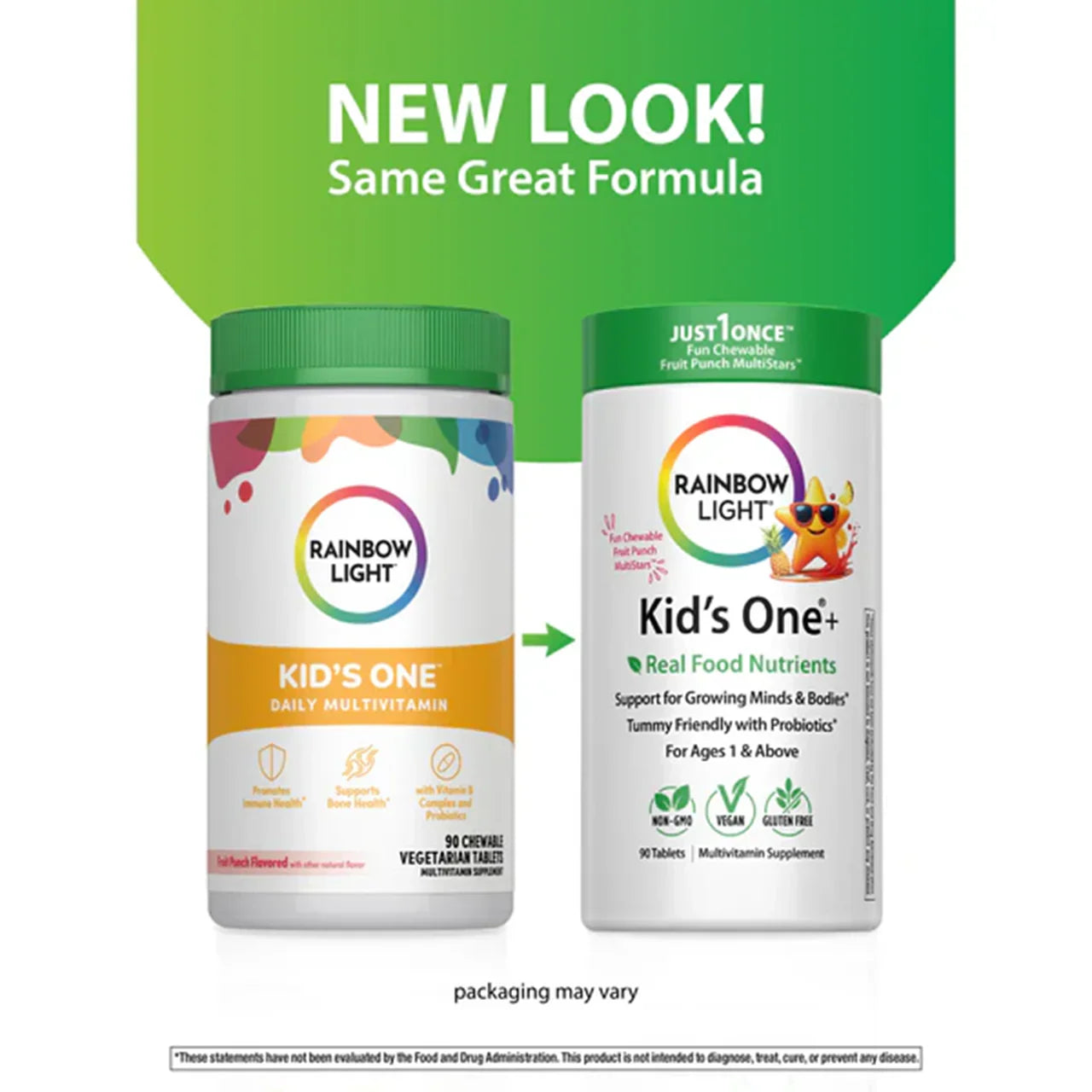 Rainbow Light Kid's One+ Real Food Nutrients Fruit Punch, (90 Chewable Vegan Tablets) - Buy at New Green Nutrition