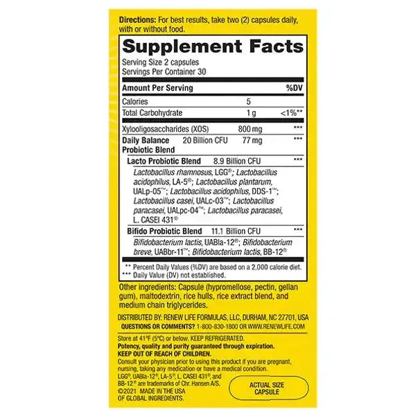 Renew Life Daily Balance Probiotics (60 Veggie Capsules) - Buy at New Green Nutrition