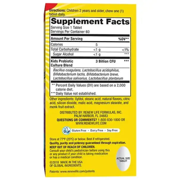 Renew Life Kids Probiotic Gummies (60 Chewable Tablets) - Buy at New Green Nutrition