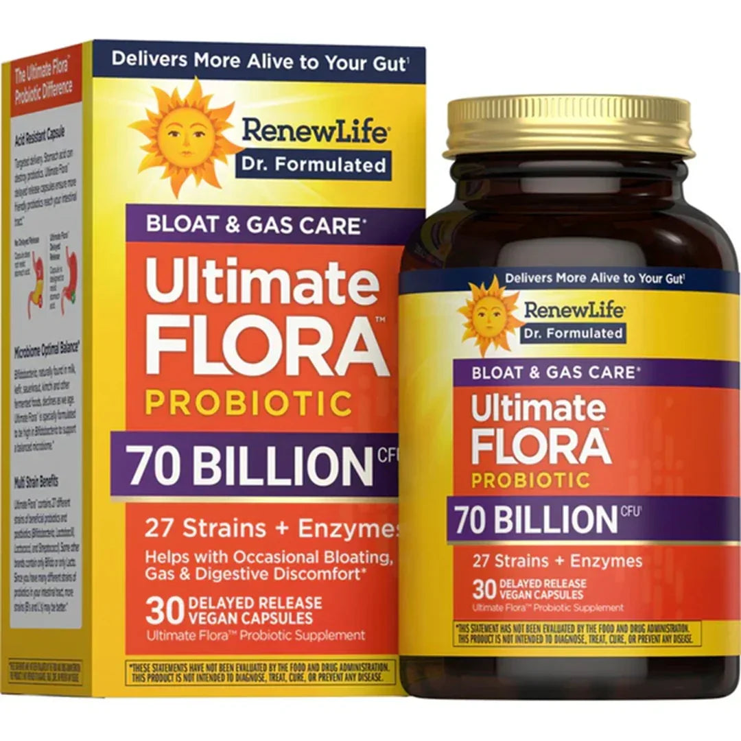 Renew Life Ultimate Flora Bloat & Gas Care 70 Billion (30 Delayed Release Vegan Capsules) - Buy at New Green Nutrition