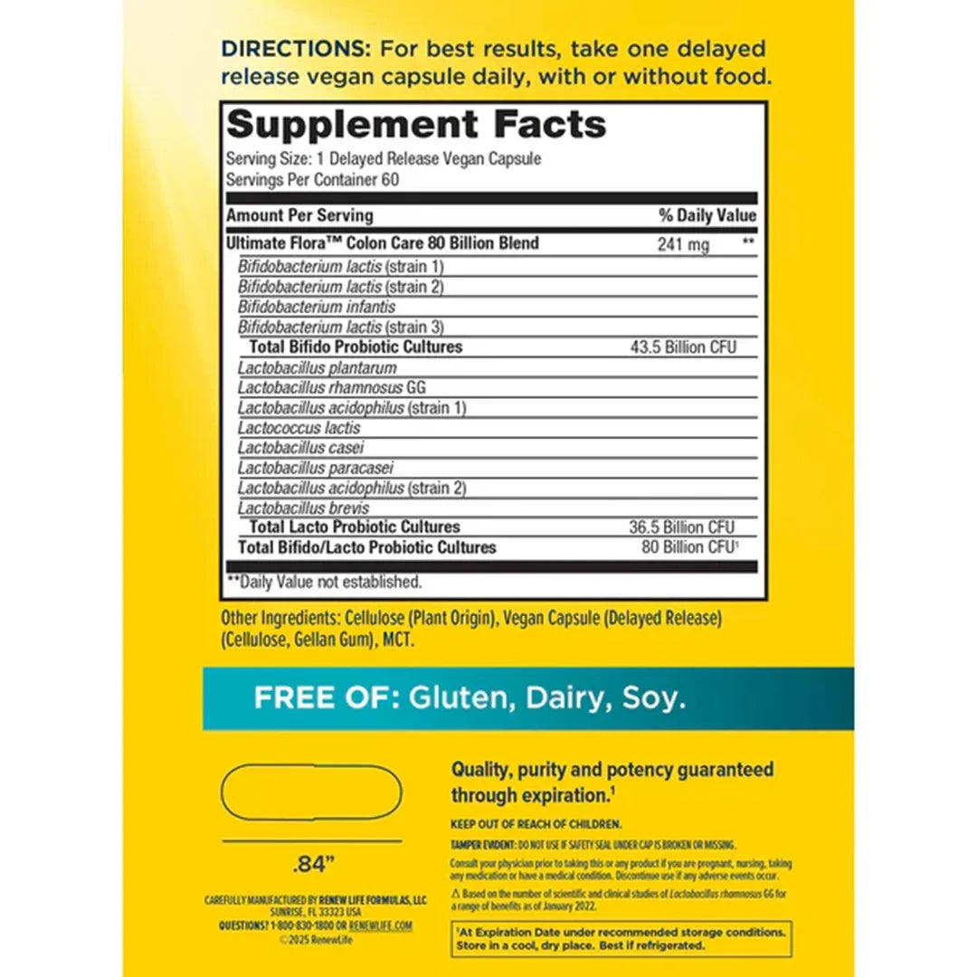 Renew Life Ultimate Flora Colon Care 80 Billion (60 Delayed Release Vegan Capsules) - Buy at New Green Nutrition