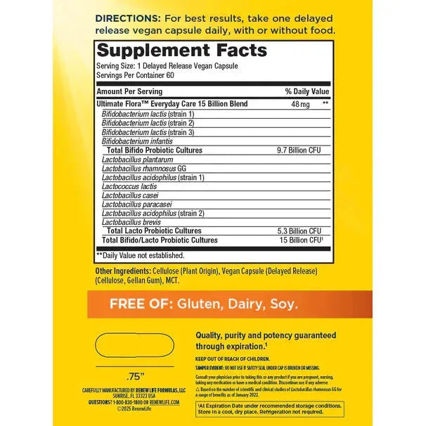 Renew Life Ultimate Flora Everyday Care 15 Billion Probiotic Go Pack ...