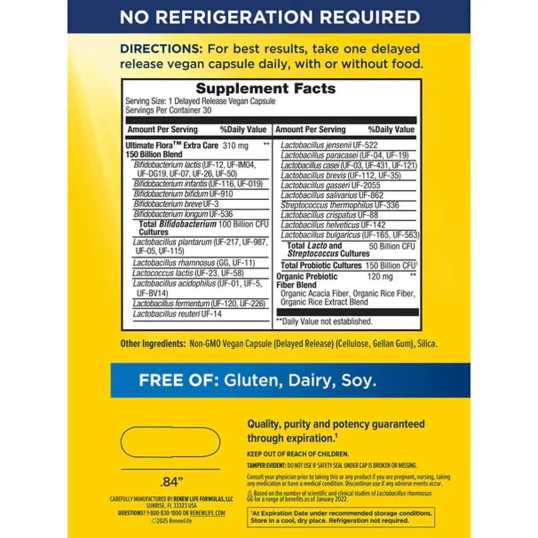 Renew Life Ultimate Flora Extra Care 150 Billion (30 Delayed Release Vegan Capsules) - Buy at New Green Nutrition