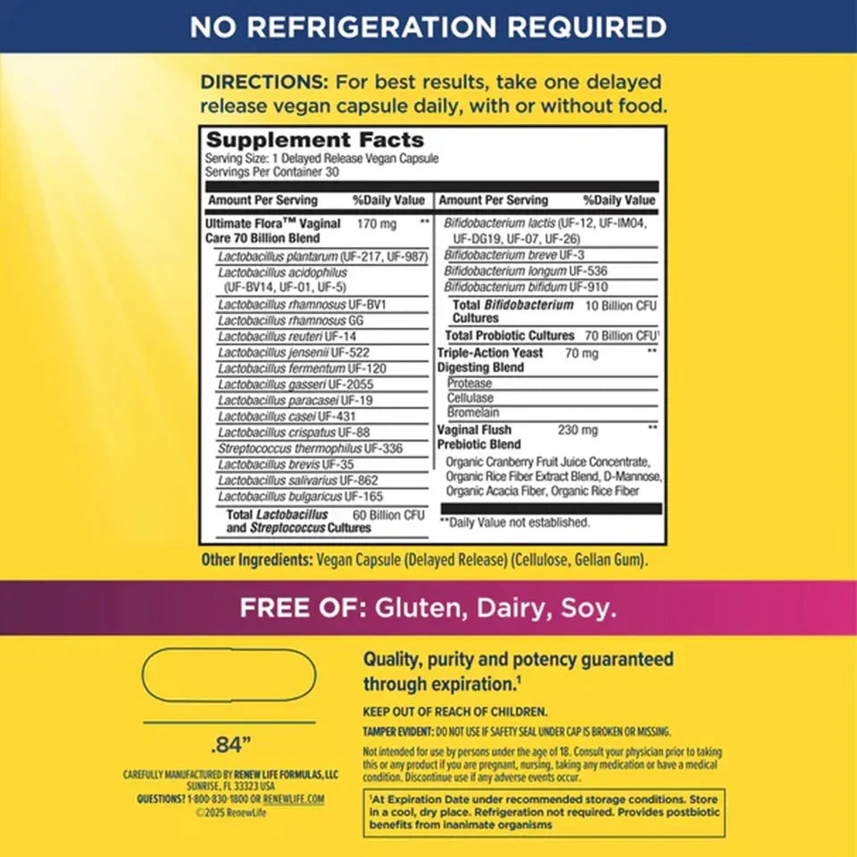 Renew Life Ultimate Flora Vaginal Care Advanced 70 Billion (30 Delayed Release Vegan Capsules) - Buy at New Green Nutrition