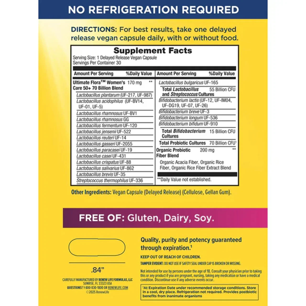 Renew Life Ultimate Flora Women's 50+ Probiotic 70 Billion (30 Delayed Release Vegan Capsules) - Buy at New Green Nutrition